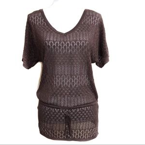 WHBM brown foil  v- neck crochet knit top